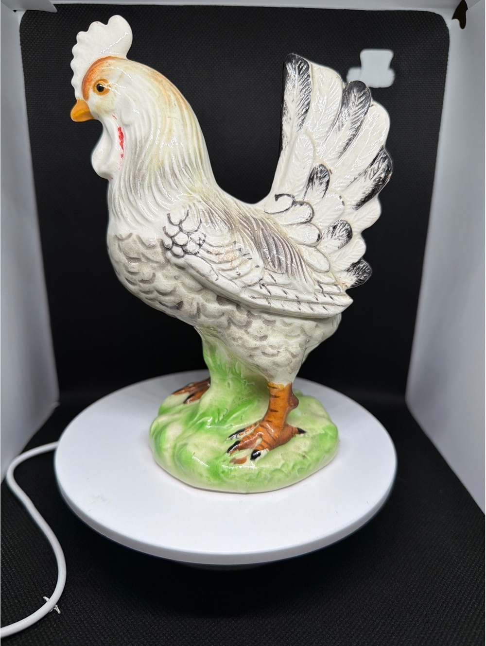 White rooster ceramic figurine